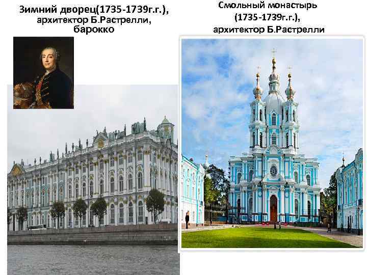 Зимний дворец(1735 -1739 г. г. ), Смольный монастырь (1735 -1739 г. г. ), барокко