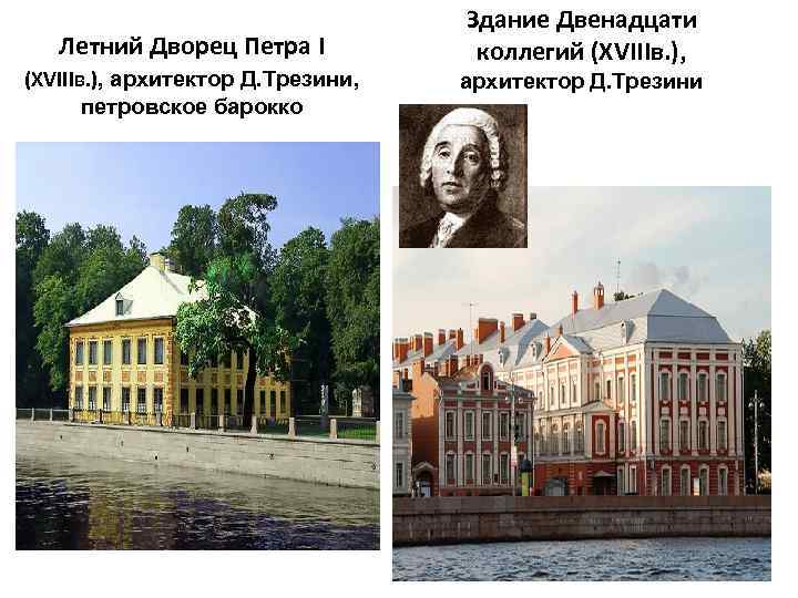 Летний Дворец Петра I (XVIIIв. ), архитектор Д. Трезини, петровское барокко Здание Двенадцати коллегий