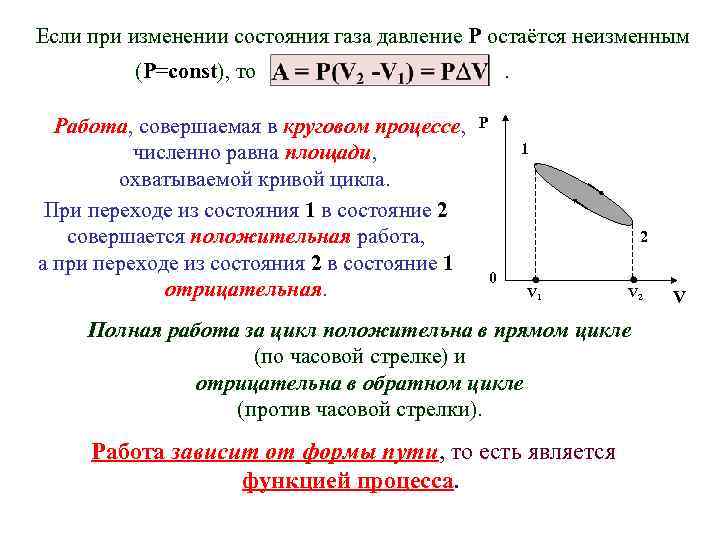 Если при изменении состояния газа давление Р остаётся неизменным (P=const), то Работа, совершаемая в