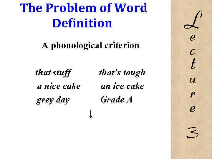 The Problem of Word Definition A phonological criterion that stuff a nice cake grey