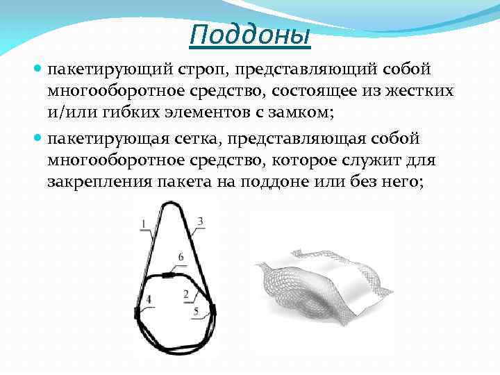 Поддоны пакетирующий строп, представляющий собой многооборотное средство, состоящее из жестких и/или гибких элементов с