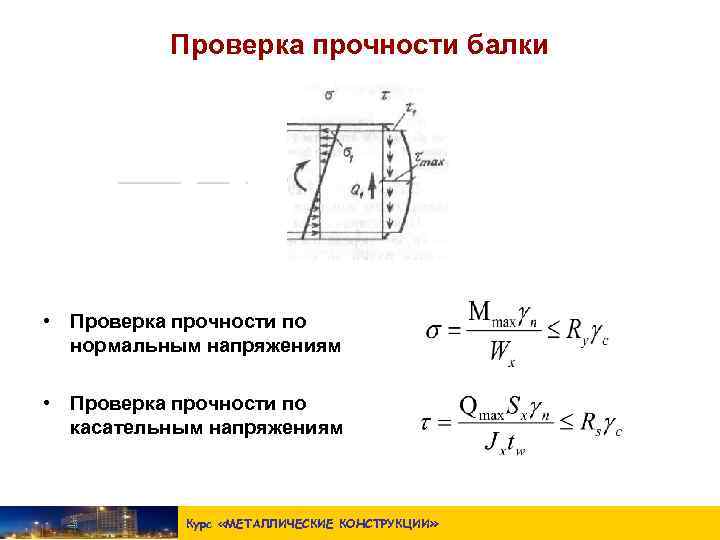 Формула нормальных напряжений в балке