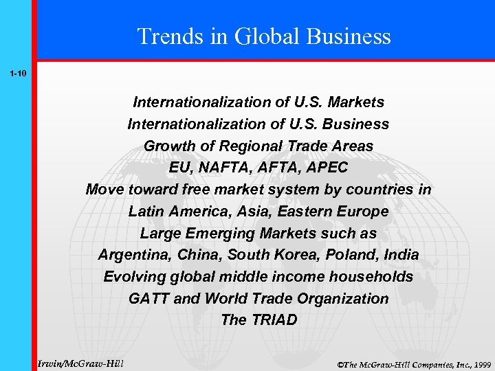 Trends in Global Business 1 -10 Internationalization of U. S. Markets Internationalization of U.