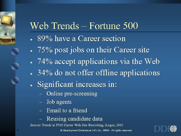 Web Trends – Fortune 500 · · · 89% have a Career section 75%