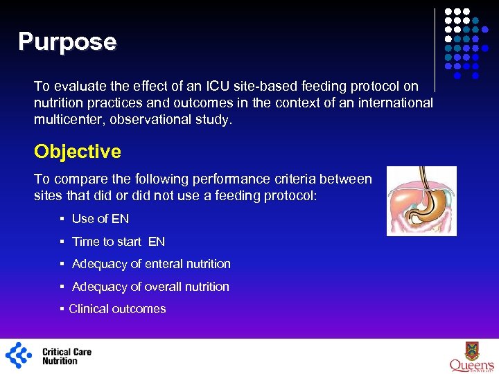 Purpose To evaluate the effect of an ICU site-based feeding protocol on nutrition practices