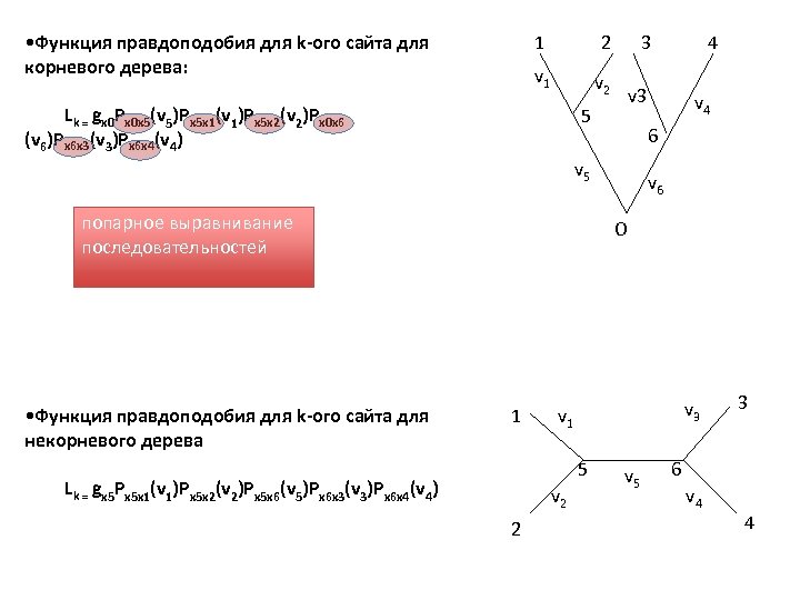  • Функция правдоподобия для k-ого сайта для корневого дерева: Lk = gx 0