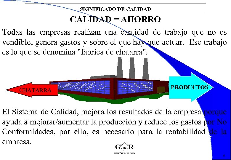 SIGNIFICADO DE CALIDAD = AHORRO Todas las empresas realizan una cantidad de trabajo que