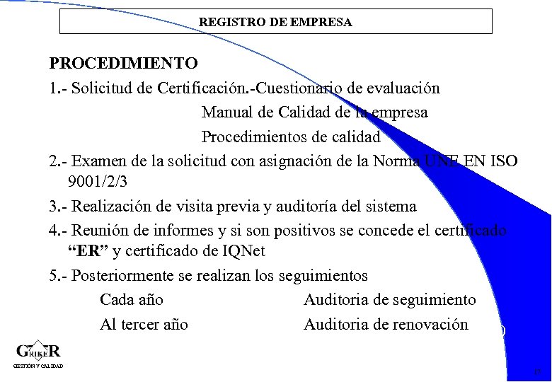 REGISTRO DE EMPRESA PROCEDIMIENTO 1. - Solicitud de Certificación. -Cuestionario de evaluación Manual de