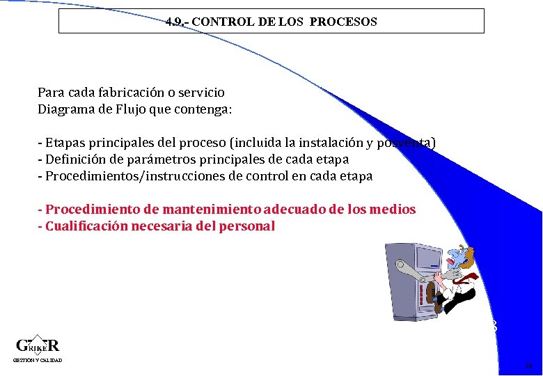 4. 9. - CONTROL DE LOS PROCESOS Para cada fabricación o servicio Diagrama de