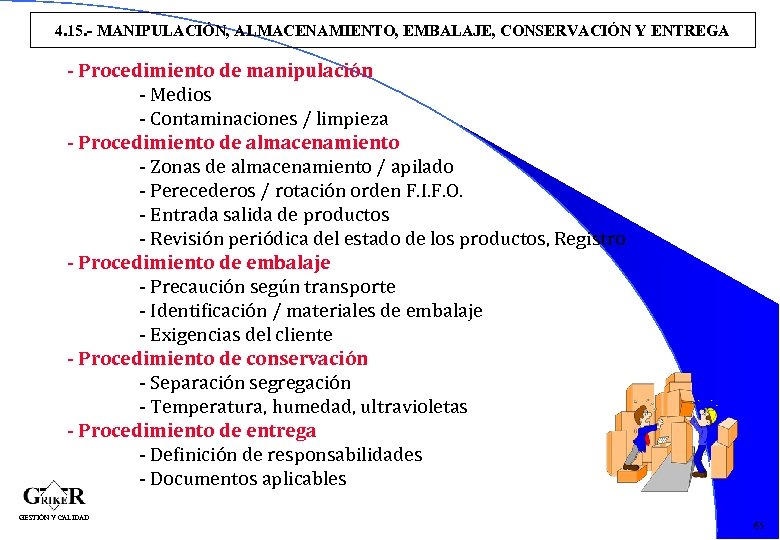 4. 15. - MANIPULACIÓN, ALMACENAMIENTO, EMBALAJE, CONSERVACIÓN Y ENTREGA - Procedimiento de manipulación -