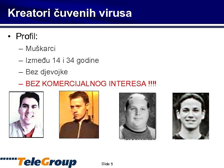 Kreatori čuvenih virusa • Profil: – Muškarci – Između 14 i 34 godine –