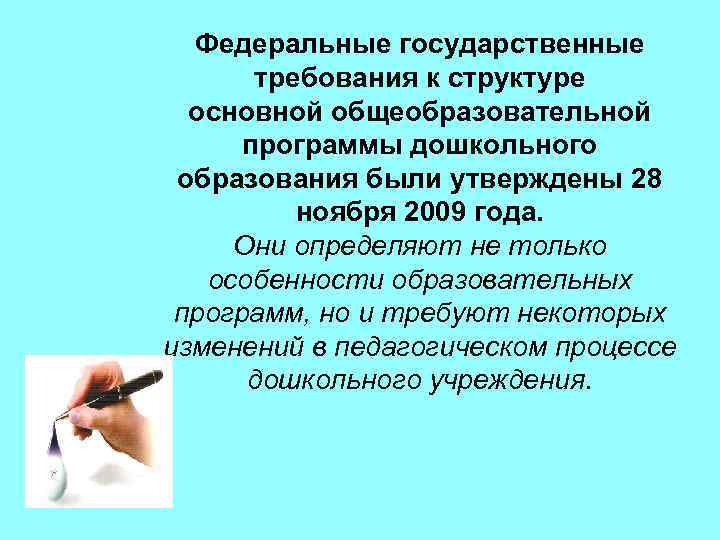 Федеральные государственные требования к структуре основной общеобразовательной программы дошкольного образования были утверждены 28 ноября