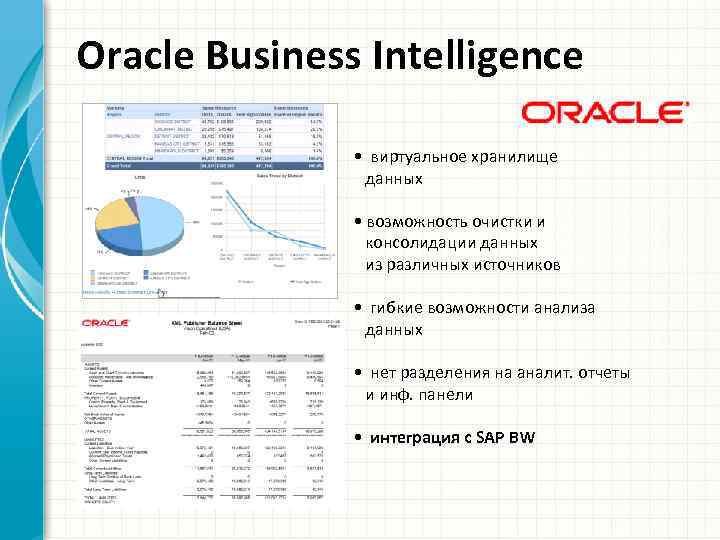 Oracle Business Intelligence • виртуальное хранилище данных • возможность очистки и консолидации данных из