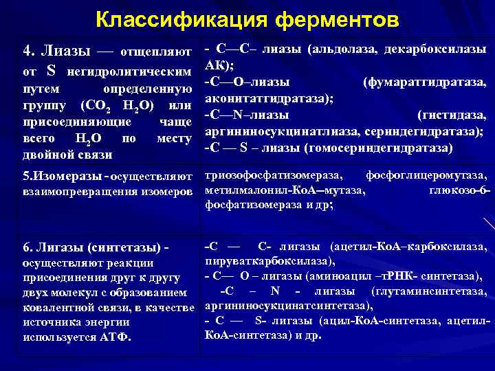 Классы ферментов. ЛИАЗЫ классификация. Альдолаза класс ферментов. ЛИАЗЫ ферменты биохимия. Классификация ферментов 4.