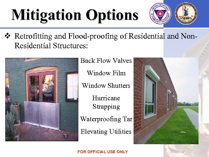 Mitigation Options v Retrofitting and Flood-proofing of Residential and Non. Residential Structures: Back Flow
