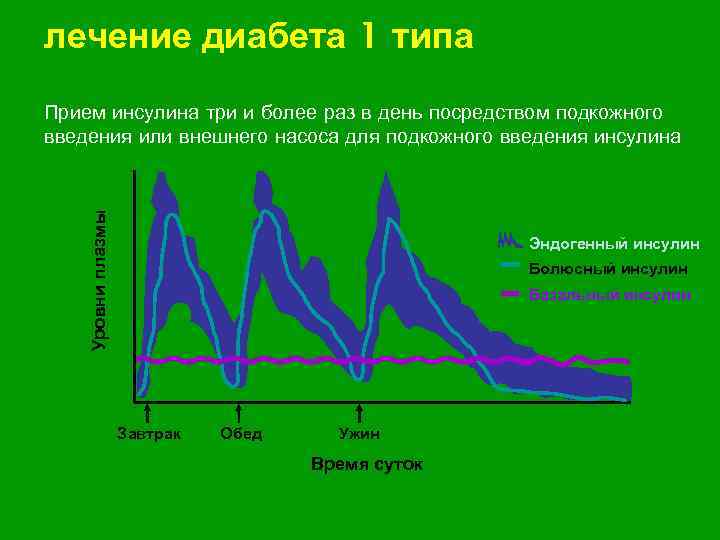 лечение диабета 1 типа Уровни плазмы Прием инсулина три и более раз в день