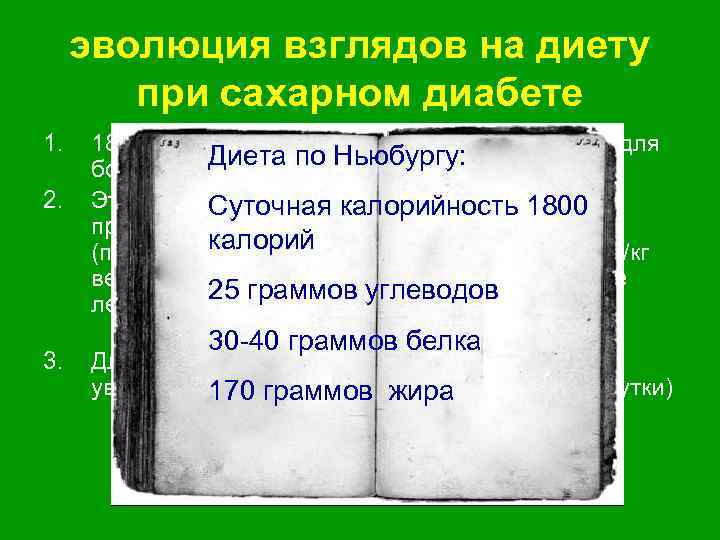 эволюция взглядов на диету при сахарном диабете 1. 2. 3. 1870 -1871 гг. Бушард