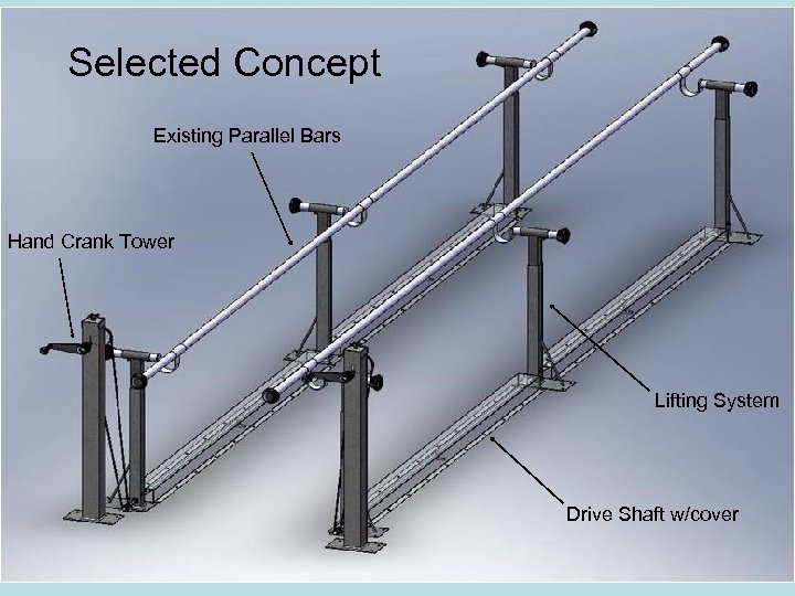 Selected Concept Existing Parallel Bars Hand Crank Tower Lifting System Drive Shaft w/cover 
