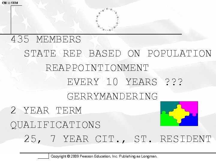 CH 11 SUM 435 MEMBERS STATE REP BASED ON POPULATION REAPPOINTIONMENT EVERY 10 YEARS