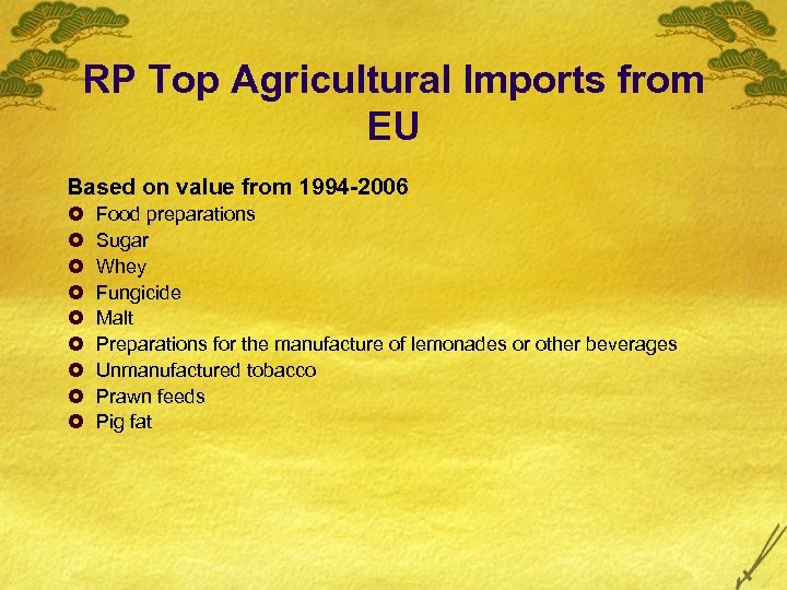 RP Top Agricultural Imports from EU Based on value from 1994 -2006 £ £