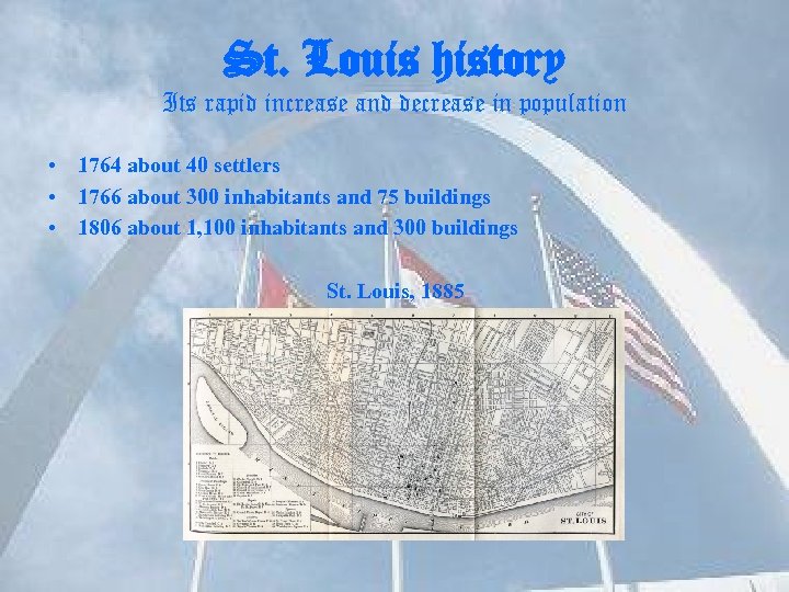 St. Louis history Its rapid increase and decrease in population • 1764 about 40