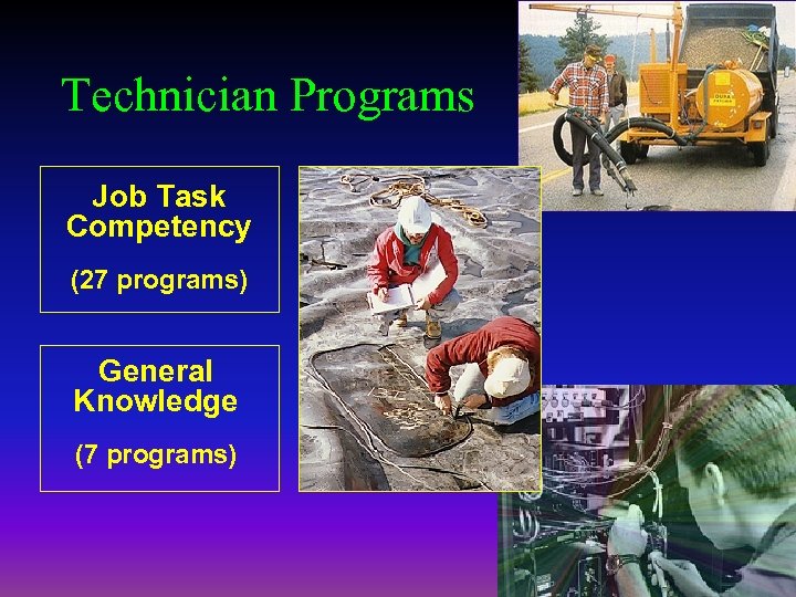 Technician Programs Job Task Competency (27 programs) General Knowledge (7 programs) 