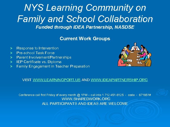 NYS Learning Community on Family and School Collaboration Funded through IDEA Partnership, NASDSE Current