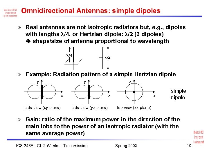 Omnidirectional Antennas: simple dipoles Ø Real antennas are not isotropic radiators but, e. g.