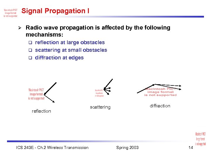 Signal Propagation I Ø Radio wave propagation is affected by the following mechanisms: reflection