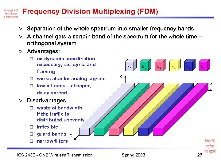 Frequency Division Multiplexing (FDM) Separation of the whole spectrum into smaller frequency bands Ø