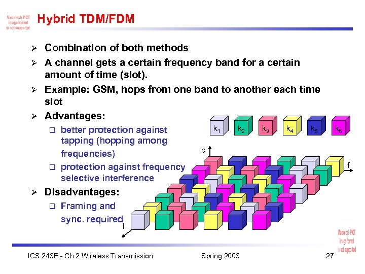 Hybrid TDM/FDM Combination of both methods Ø A channel gets a certain frequency band