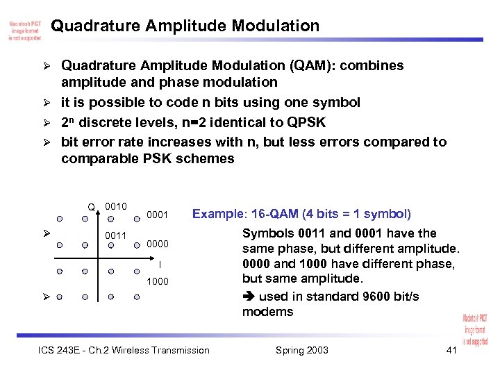 Quadrature Amplitude Modulation (QAM): combines amplitude and phase modulation Ø it is possible to