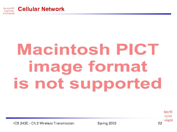 Cellular Network ICS 243 E - Ch. 2 Wireless Transmission Spring 2003 52 