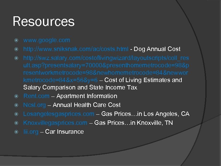 Resources www. google. com http: //www. sniksnak. com/ac/costs. html - Dog Annual Cost http: