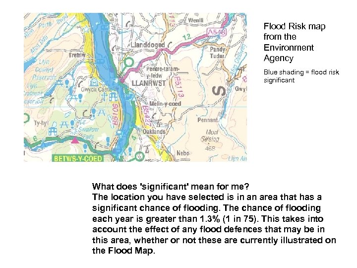 Flood Risk map from the Environment Agency Blue shading = flood risk significant What