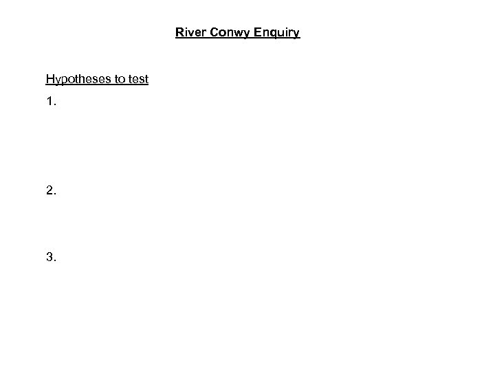 River Conwy Enquiry Hypotheses to test 1. 2. 3. 