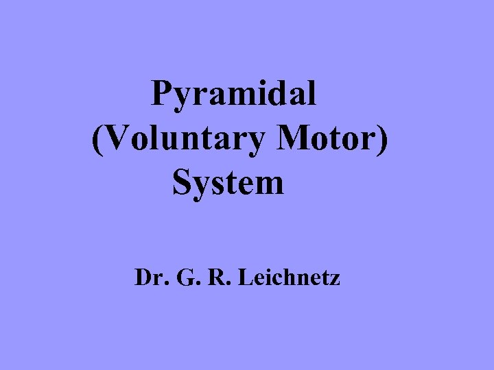 Pyramidal (Voluntary Motor) System Dr. G. R. Leichnetz 