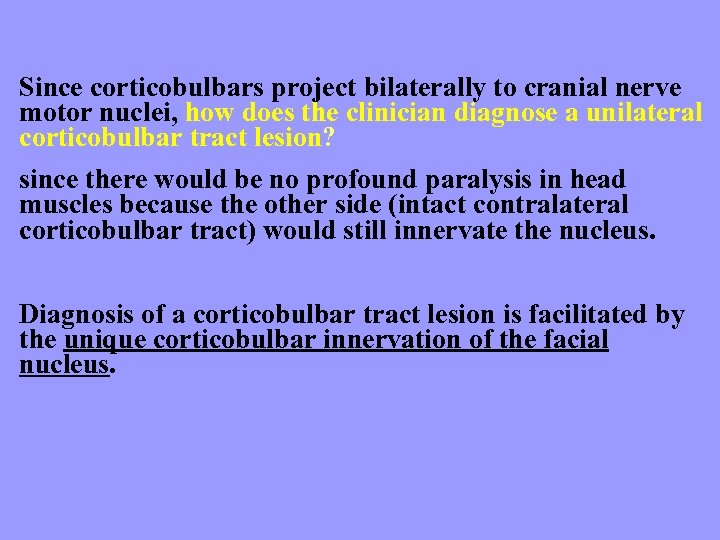 Since corticobulbars project bilaterally to cranial nerve motor nuclei, how does the clinician diagnose