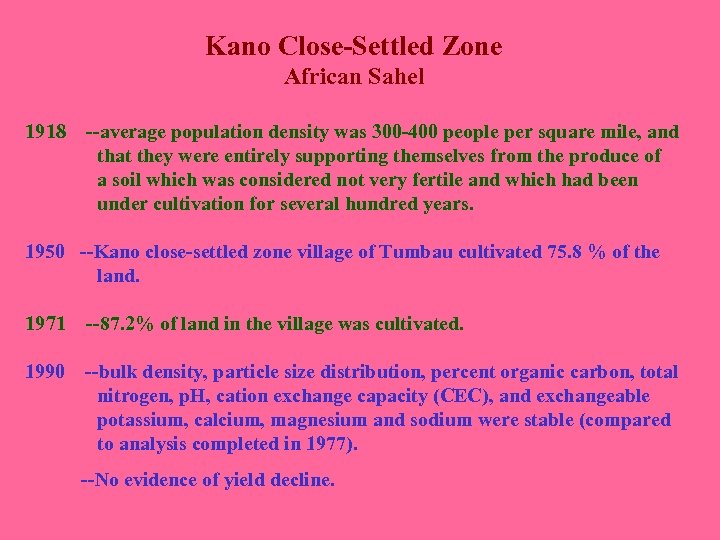 Kano Close-Settled Zone African Sahel 1918 --average population density was 300 -400 people per