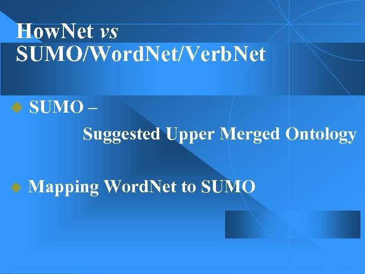 How. Net vs SUMO/Word. Net/Verb. Net u SUMO – Suggested Upper Merged Ontology u