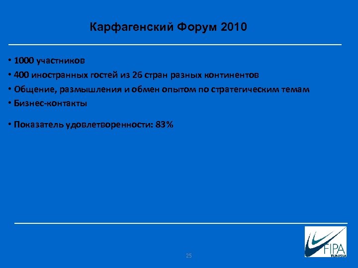 Карфагенский Форум 2010 • 1000 участников • 400 иностранных гостей из 26 стран разных