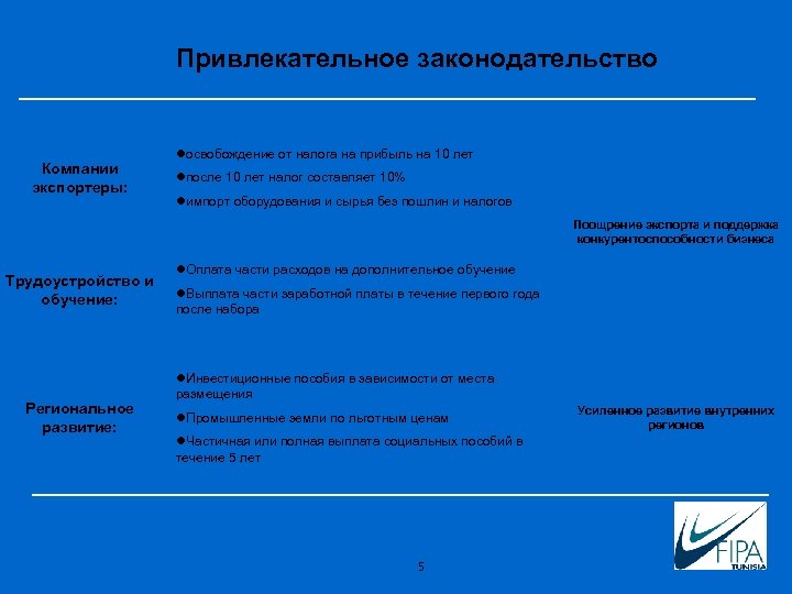 Привлекательное законодательство Компании экспортеры: освобождение от налога на прибыль на 10 лет после 10
