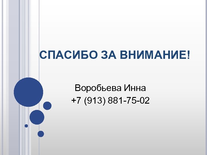 СПАСИБО ЗА ВНИМАНИЕ! Воробьева Инна +7 (913) 881 -75 -02 