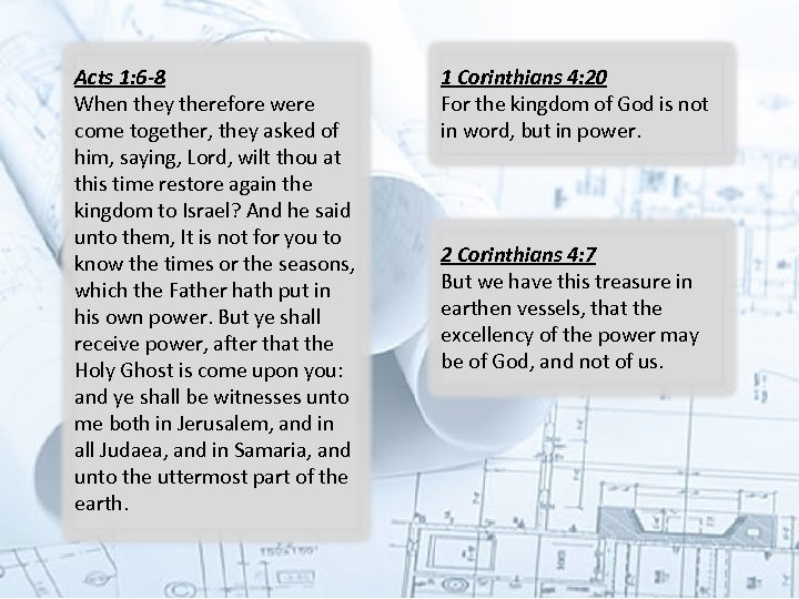 Acts 1: 6 -8 When they therefore were come together, they asked of him,