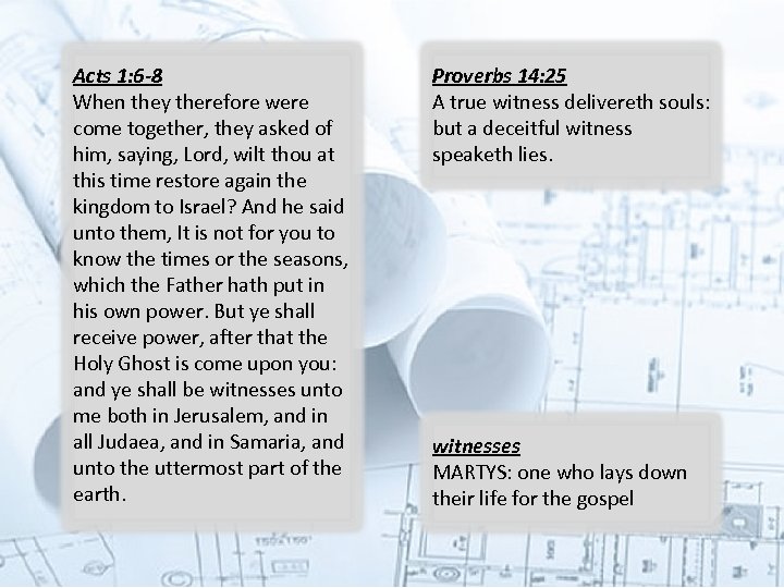 Acts 1: 6 -8 When they therefore were come together, they asked of him,