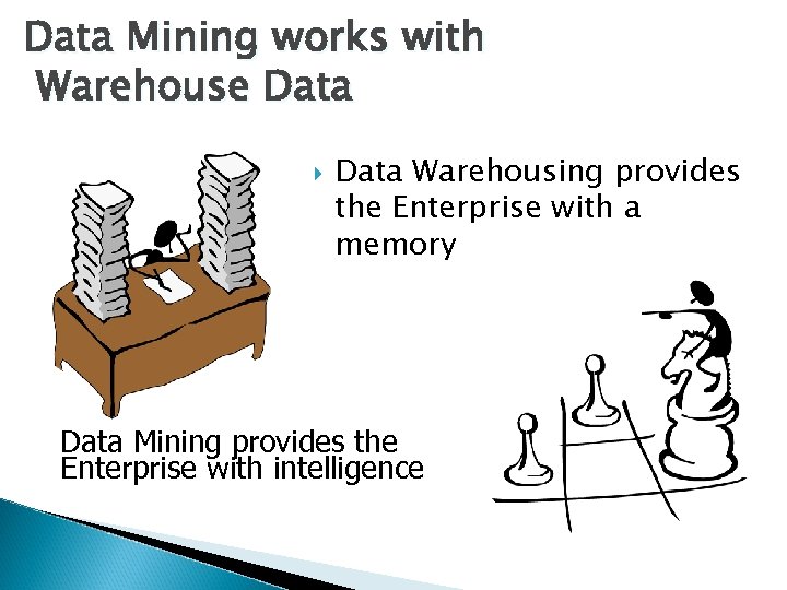 Data Mining works with Warehouse Data Warehousing provides the Enterprise with a memory Data