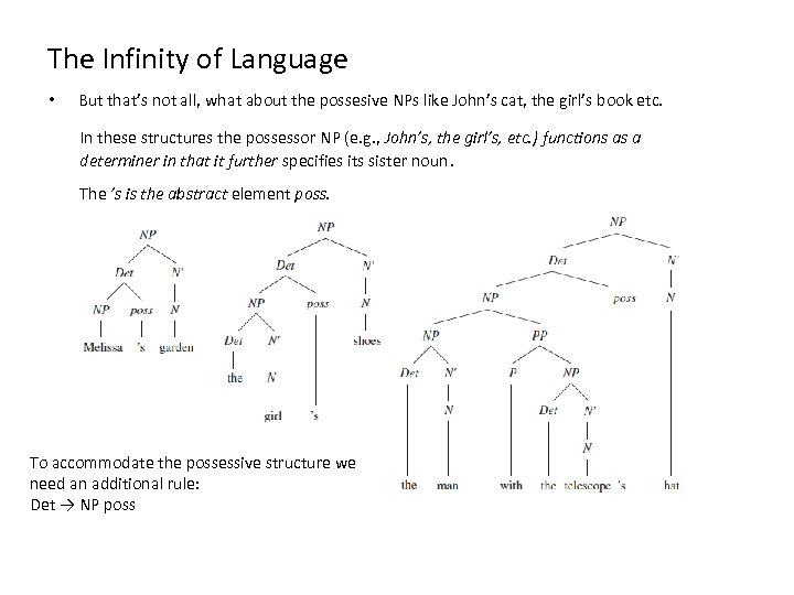 The Infinity of Language • But that’s not all, what about the possesive NPs