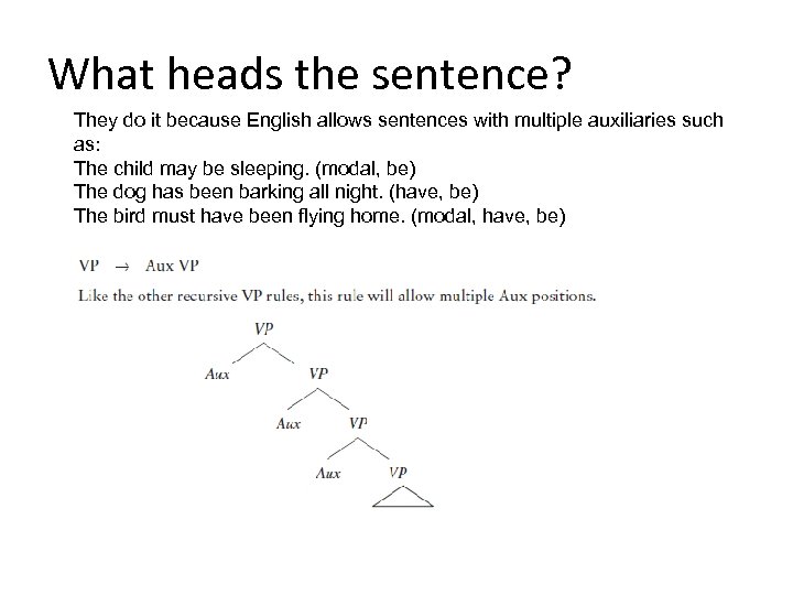 What heads the sentence? They do it because English allows sentences with multiple auxiliaries