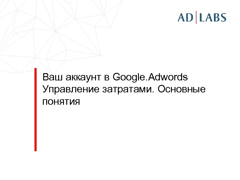 Ваш аккаунт в Google. Adwords Управление затратами. Основные понятия 