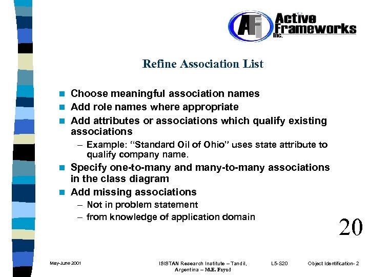 Refine Association List Choose meaningful association names n Add role names where appropriate n